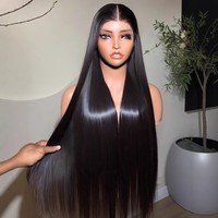 Rambut Manusia Remy Vietnam Lurus Panjang dengan Lace Front untuk Wig, Warna Hitam Alami, Poni, Stok Siap Kirim, Grosir Pabrik untuk Wanita