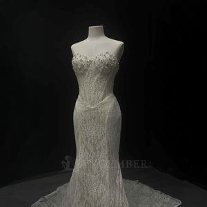 Vestido de Novia Sirena Moderno y Exclusivo NT53 con Encaje, Flores de Cristal y Apliques, con Mangas - Product Image 6