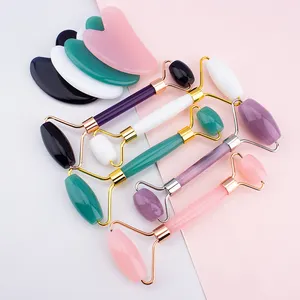 100% Real Natural Pink Rose Quartz Face Body Massager Facial Jade Roller <strong>Gua</strong> <strong>Sha</strong> <strong>Set</strong> - Product Image 1