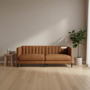 Divano Chesterfield Moderno in Ecopelle Marrone, Due Posti, Imbottito, per Soggiorno, con Schienale Trapuntato e Braccioli Imbottiti - Product Image 2