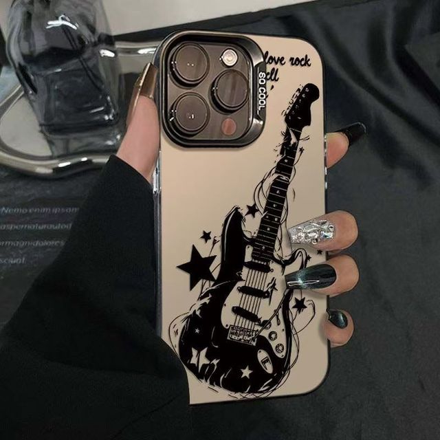 Street Fashion TPU Laser Matte Texture IMD Guitar Pattern Phone case Skin Feel With Camera Frame Case for iPhone 16 Plus Pro Max