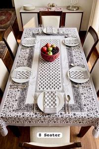 Nappe de table rectangulaire moderne à motifs floraux, 100% coton, imprimée à la main, avec serviettes, pour 8 personnes, en provenance du Rajasthan - Product Image 3