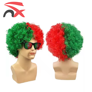Peluca de bandera de fútbol sintética rizada corta y esponjosa de color personalizado al por mayor para actividades al aire libre - Product Image 5