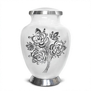 Urne funéraire artisanale en forme de rose pour femmes et hommes, cendres humaines, usage adulte, grande urne funéraire décorative blanche - Product Image 1