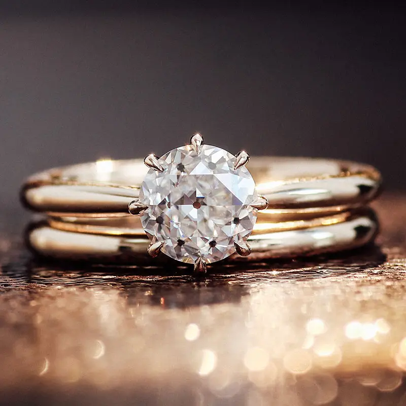 Ювелирные украшения кольца Круглый бэк вырезать два однотонных группа ВВС бриллиант муассанит обручальное кольцо для женщин Свадебные Подвязки