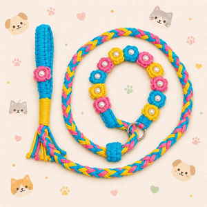 Set de Correa y Collar para Perro con Diseño Floral Personalizado, Hecho a Mano con Cuerda de Algodón, Regalo para Mamá de Perro, Kit de Paseo Resistente al Por Mayor - Product Image 3