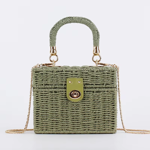 Nueva pequeña fragancia señora Casual Tote Bag geométrico de doble propósito ocio cuadrado ratán caja papel cuerda tejida para <span class=keywords><strong>viajes</strong></span> de vacaciones - Product Image 1