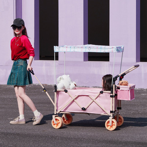 Dreamy Pink Foldable Camping <b>Cart</b> Four Wheel 150kg Load Capacity Metal <b>Shopping</b> <b>Cart</b> With Storage Bag - Product Image 2