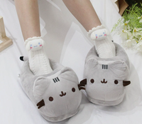 Pantoufles d'hiver chaudes pour femmes, motif chat de dessin animé mignon, en peluche, à talon fermé, pour la maison