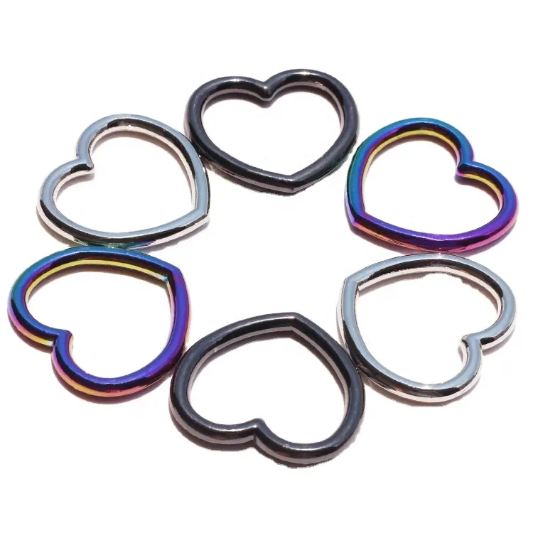 Factory made rainbow logo bags rings wholesale heart shape alloy buckle hardware for handbag accessories