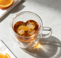 Mug en verre borosilicate à double paroi fait main 250 ml, design moderne, tasse intérieure en forme de cœur, poignée transparente, résistant à la chaleur