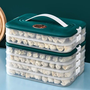 Dumpling <b>Box</b> Multi Layer <b>Stackable</b> <b>Storage</b> Container With Lid For Kitchen Fridge Organizer Green Rectangle Shape 5202 - Product Image 1