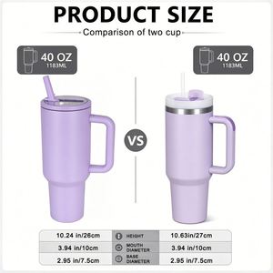 Taza de café de viaje de acero inoxidable de doble pared con logotipo personalizado H2.0, 40 oz/30 oz, vaso térmico de 40 oz con asa y pajita - Product Image 4