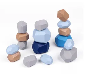 16pcs natural Building Blocks Set Colored Wooden Stones Stacking Game Rock Blocks Educational Puzzle