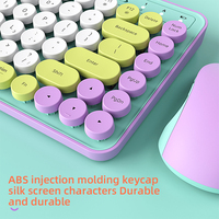Keyboard Nirkabel Retro Tipe Mesin Ketik dengan Tombol Bulat 2.4GHz, Combo Keyboard dan Mouse Nirkabel Lucu untuk Komputer Desktop dan Laptop