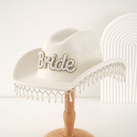 Chapeau de cowboy en feutre blanc en gros avec franges de perles BRIDE pour enterrement de vie de jeune fille, mariage, fête, pour adultes