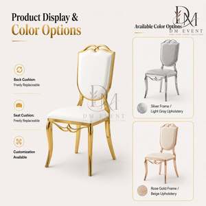 Silla de Boda de Acero Inoxidable Dorado con Respaldo de Panel Adornado y Cojín Blanco para Eventos de Banquetes y Hoteles - Asientos al por Mayor - Product Image 4