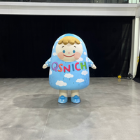 Costume gonflable amusant de garçon dessin animé en peluche, en imperméable bleu, pour défilé, mascotte personnalisée, costume gonflable de garçon