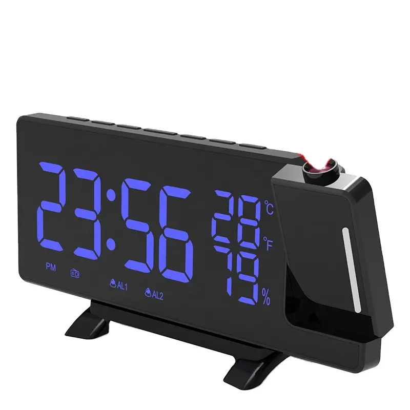 Digital LED FM Radio Sleep Timer Time Projection Alarm Clock Snooze 5 Levels Luminance radio controlled alarm clock