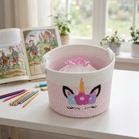 Panier de rangement moderne en corde de coton écologique tissé à la main en licorne blanche rose boucle de bon augure stockage multifonctionnel