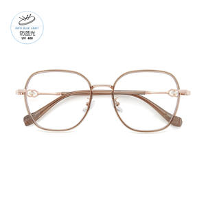 Monturas de gafas cuadradas modernas para mujer con diamantes de imitación, chapadas en oro, con lentes de resina anti luz azul UV400, Danyang M2885 - Product Image 1