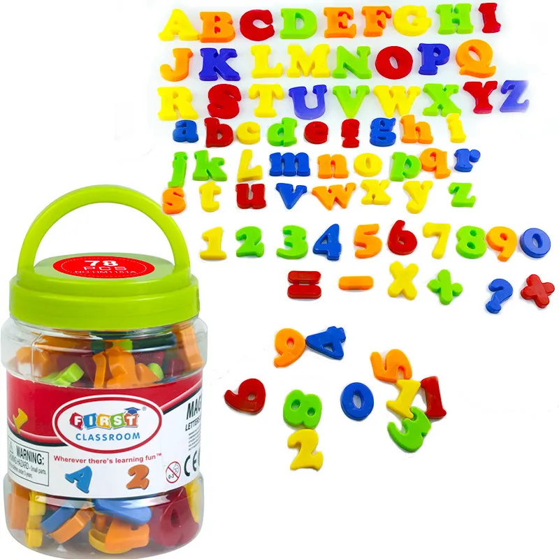 어린이 교육 학습 장난감 OEM 냉장고 ABC 123 자기 플라스틱 알파벳 문자와 숫자 양동이