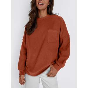 เสื้อสเวตเตอร์คอกลมแขนยาวโอเวอร์ไซส์ของผู้หญิง2024 2025เสื้อสวมสบายสำหรับฤดูหนาวฤดูใบไม้ร่วง - Product Image 5