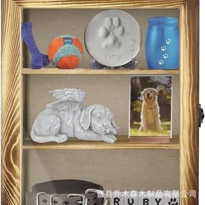 Caja expositora de madera con cajones, rectangular, marrón, duradera, para recuerdos, con cristal auténtico y función de grabado. - Product Image 1
