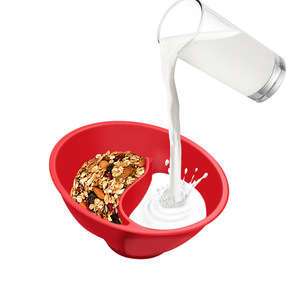 Cereal Bowl With Dry Wet Separation <b>Red</b> And White Straight Body For Kids Breakfast Tableware Household Use - Product Image 2