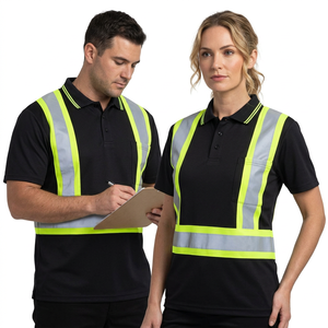 Polo T-shirt unisexe à manches courtes haute visibilité réfléchissant contrastant en polyester certifié CE/EU - Product Image 1