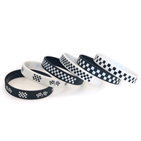 Bracelet en silicone imprimé élastique à carreaux noirs et blancs pour événement sportif – Bracelet en caoutchouc pas cher