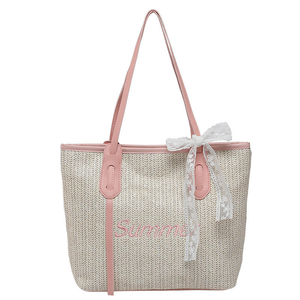 Sac fourre-tout pour femme, nouvelle collection été, tissé, avec fermeture éclair, moyen, magnifique, couleur contrastée, grande capacité, tendance, portable - Product Image 3