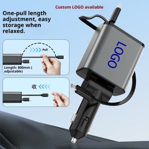 30W 50W Max Supersnelle Oplader Dubbele Intrekbare Kabels Multi-Protocol Type-C Auto Telefoonlader - Product Image 2