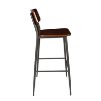 Tabouret de bar moderne du milieu du siècle, assise en contreplaqué courbé, dossier en bois, structure en métal noir thermolaqué, pour îlot de cuisine, vente en gros