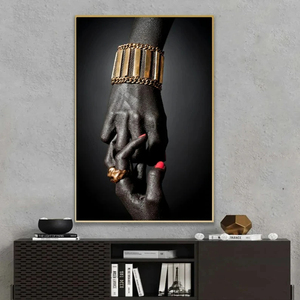 Quadro Su Tela Afroamericano - Ritratto Donna Black Gold Con Orecchini Dorati - Arte Moderna Astratta Per Decorazione Parete Casa - 5