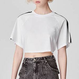 เสื้อยืดครอปแขนสั้นแบบบล็อกสีของผู้หญิงเสื้อครอป Y2K ข้ามพรมแดน - Product Image 4