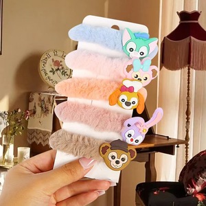 Élastiques à cheveux en peluche de dessin animé mignons, en forme de nœud, en tissu, élastiques, pour femmes, usage quotidien, cinq couleurs assorties - Product Image 1