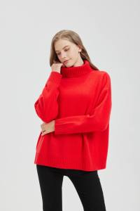 Pull à col roulé rouge pour femme, manches longues, tricoté, décontracté, pour l'hiver, 100% acrylique, anti-boulochage - Product Image 2