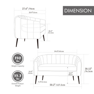 Canapé convertible en chenille en forme de L de 50,2 pouces de large avec pieds en métal, capitonné, 2 places, pour salons de villas - Product Image 3