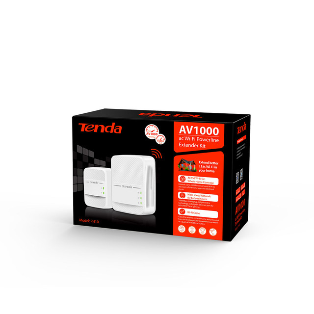 Tenda AV1000 CPE Powerline Adapter Kit 1000Mbps Gigabit Ports Extender AC650 Dual Band Plug&Play HD/3D/4K Video Streaming Gaming
