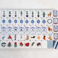 Mahjong américain de luxe moderne bleu écaille de tortue et lotus blanc, portable, sculpté à la main, en acrylique anglais multicouche