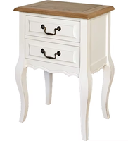 Table de chevet blanche à 2 tiroirs avec plateau en bois clair - Meuble de chevet de style campagne française