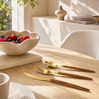 Ensemble de couverts en acier inoxydable avec manches en bois, durables, compatibles lave-vaisselle, pour hôtels, restaurants, traiteurs, vente en gros