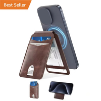 Tas kartu magnetik kulit PU lipat ganda, dompet ponsel magnetik kuat, kulit PU sederhana, tongkat belakang baru