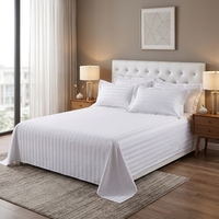 Draps de lit d'hôtel de luxe en satin rayé 300 fils, 100 % coton peigné, drap plat et drap-housse avec surpiqûres pour l'hôtellerie