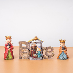 Christmas Figurine <b>Set</b> Peace <b>Nativity</b> Scene Decor 4-4.9in Retro Style Indoor Desktop Ornament - Product Image 1