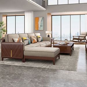 Nuovo stile cinese tutto in legno massello divano noce <span class=keywords><strong>angolo</strong></span> mobili della piccola famiglia soggiorno combinazione di legno semplice moderno - Product Image 4