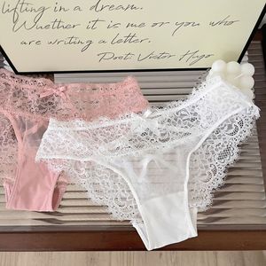 Culottes sexy pour femmes, taille basse, en tricot uni respirant, avec dentelle, style bikini croisé au dos, string sexy - Product Image 6
