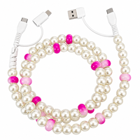 Câble de charge rapide 4-en-1 multi-USB avec perles roses, accessoires de voiture tendance, cadeau pour femme, Type C