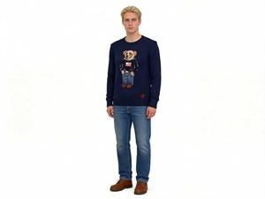 <strong>Mens</strong> Stylish US Flag Teddy Bear Knit <strong>Sweater</strong> <strong>Crew</strong> <strong>Neck</strong> Long Sleeve for Casual Outings - Product Image 5